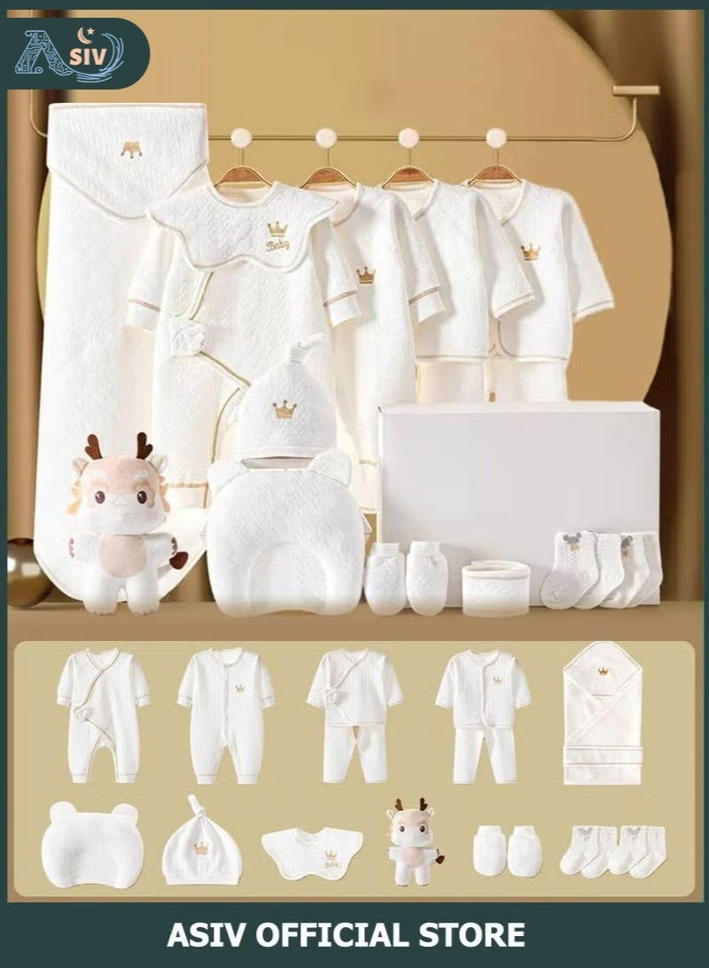 أسيف طقم هدايا للأطفال حديثي الولادة 18 قطعة طقم هدايا للأطفال حديثي الولادة للأولاد والبنات، ملابس وإكسسوارات أساسية للرضع مع بطانية، 100% قطن فاخر، مناسب لفصول الربيع والصيف والخريف والشتاء - Image 1